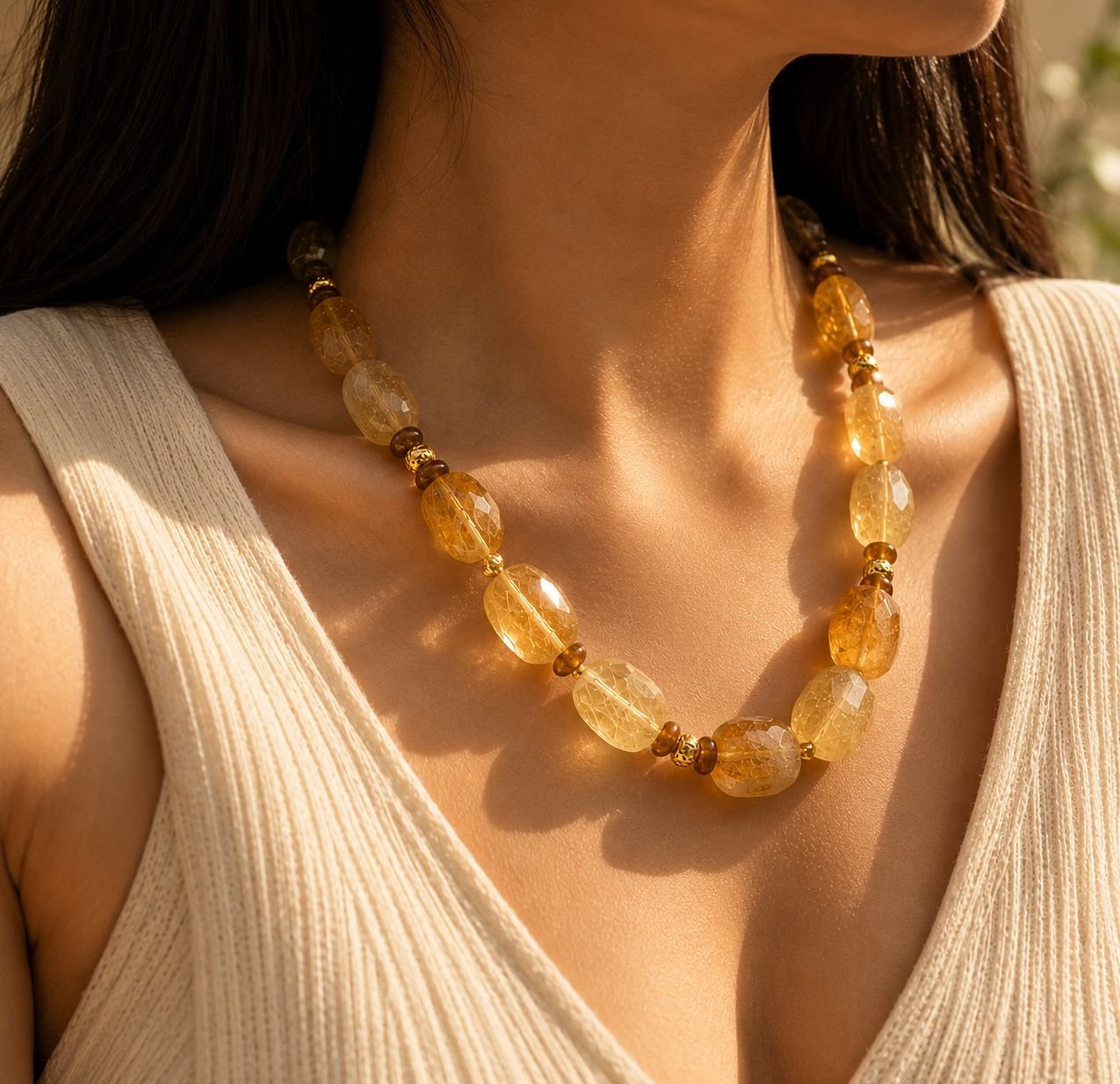 Citrine & Yellow Onyx Statement Necklace Set - Image 2
