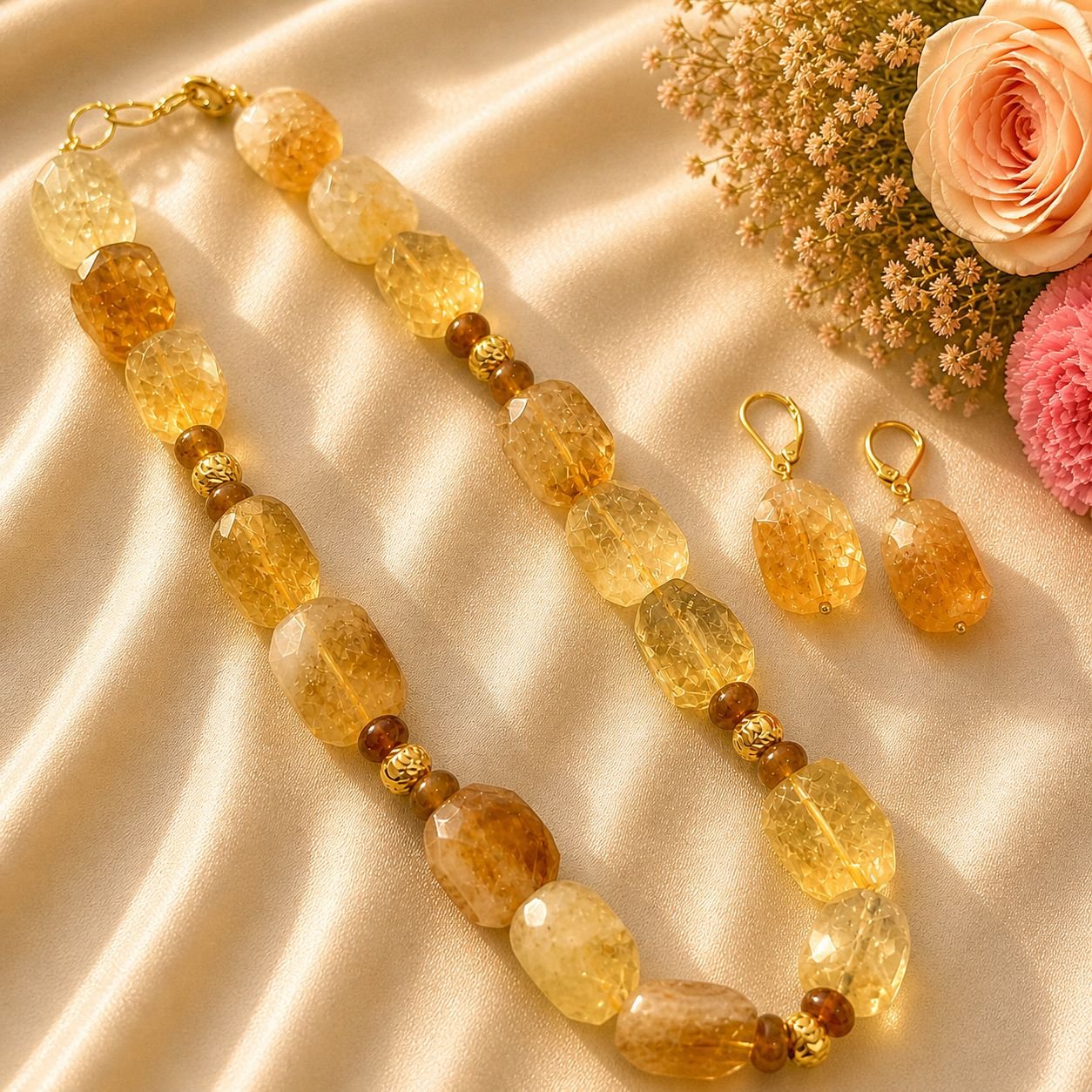 Citrine & Yellow Onyx Statement Necklace Set