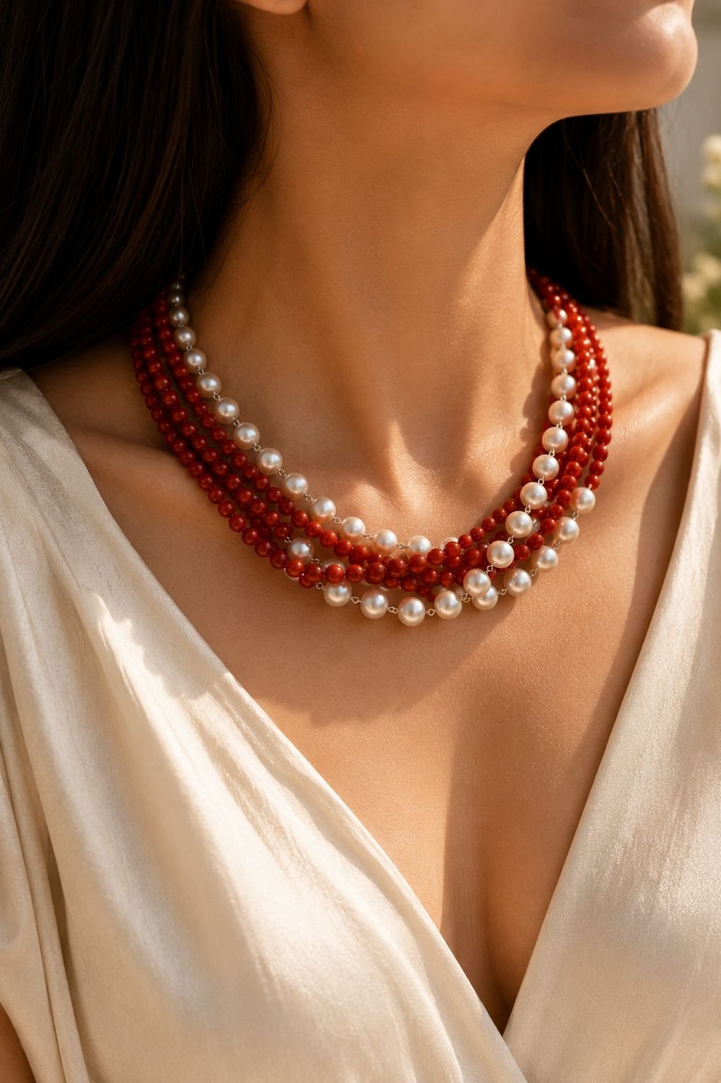 Coral & Freshwater Pearl Multi-Layer Necklace - Image 2