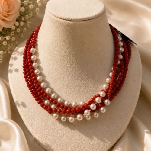 Coral & Freshwater Pearl Multi-Layer Necklace