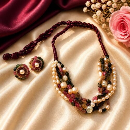 Multi-Tourmaline Pearl Necklace Set