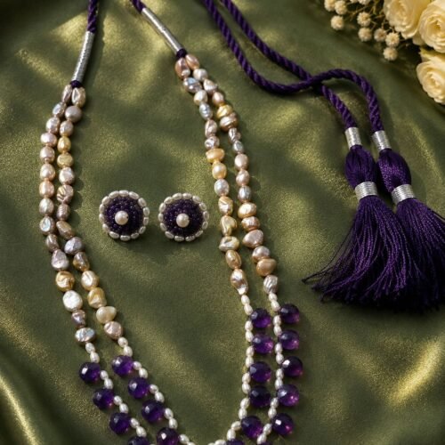 Amethyst Pearl Double-Line Necklace Set
