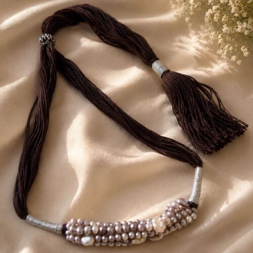 Oxidized Pearl Kantha Choker Necklace