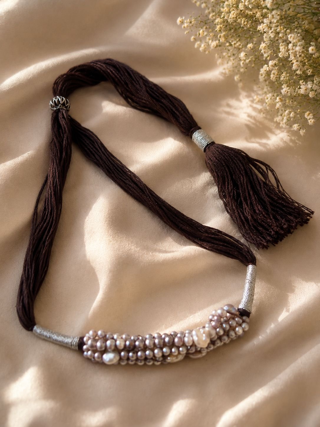 Oxidized Pearl Kantha Choker Necklace