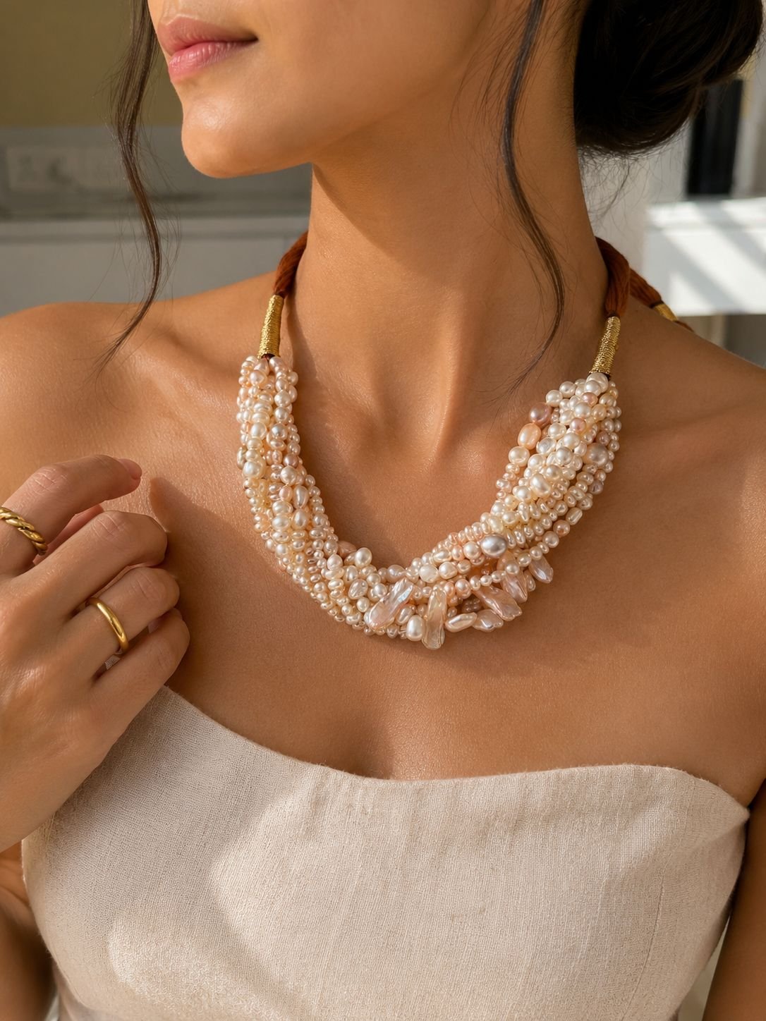 Mixed Freshwater Pearl Kantha Necklace - Image 2