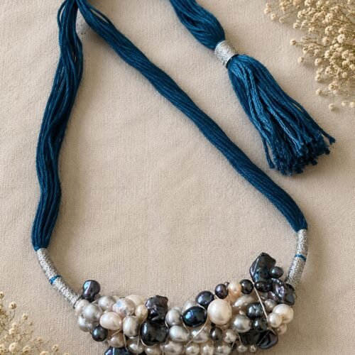 Grey-Blue Mixed Pearl Kantha Necklace