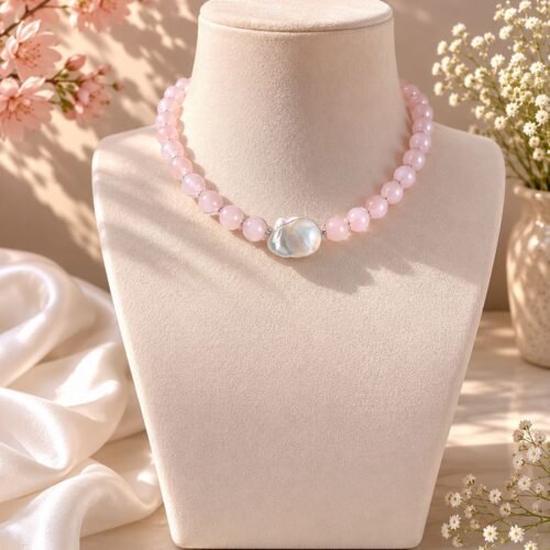 Rose Quartz & Baroque Pearl Necklace