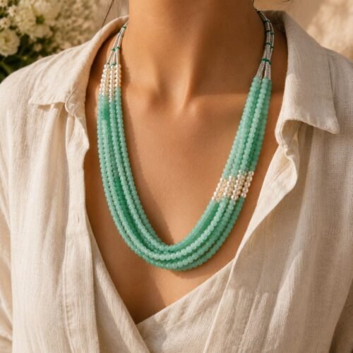Green Quartz & Freshwater Pearl Multi-Layer Necklace