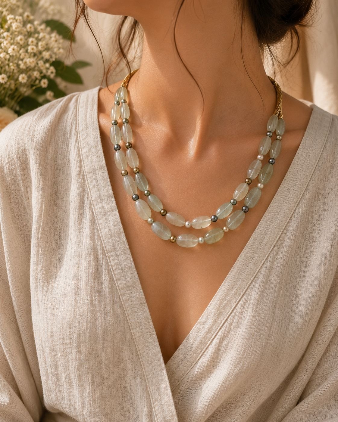 Blue Onyx & Freshwater Pearl Layered Necklace - Image 2