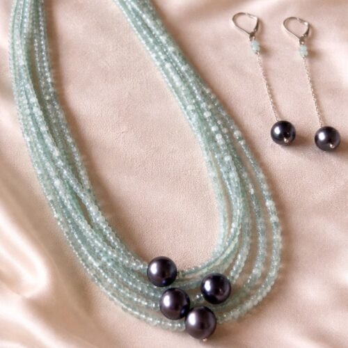 Blue Onyx & Grey Pearl Statement Necklace Set