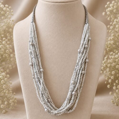 Grey Pearl & Hollow Stone Layered Necklace