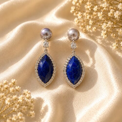 Grey Pearl & Lapis Luxe Drop Earrings