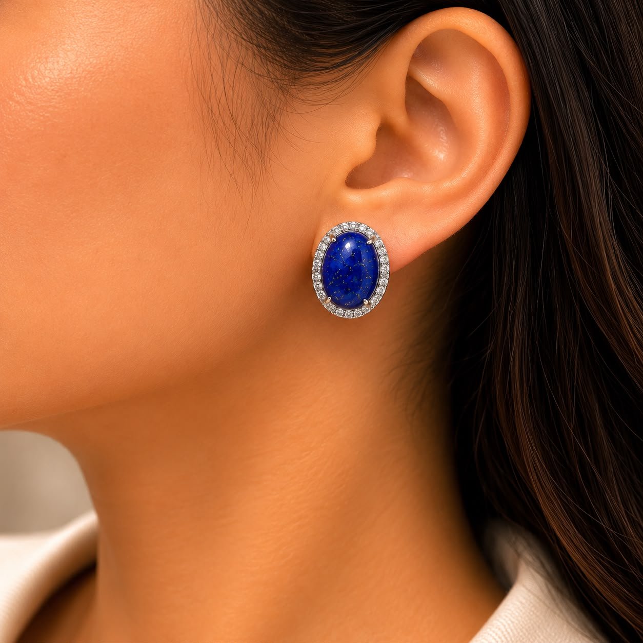 Lapis Halo Silver Earrings - Image 2