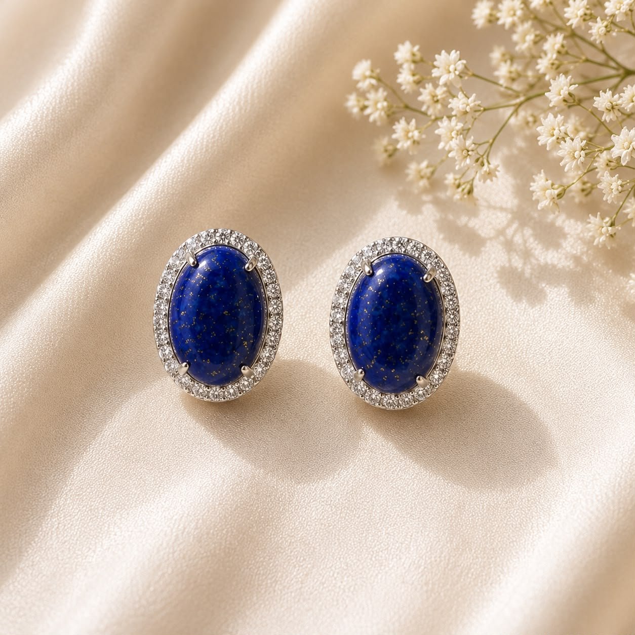 Lapis Halo Silver Earrings