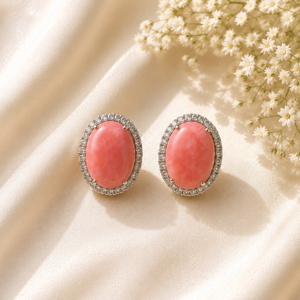 Pink Opal Halo Earrings