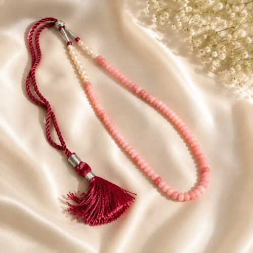 Pink Onyx & Pearl Adjustable Necklace