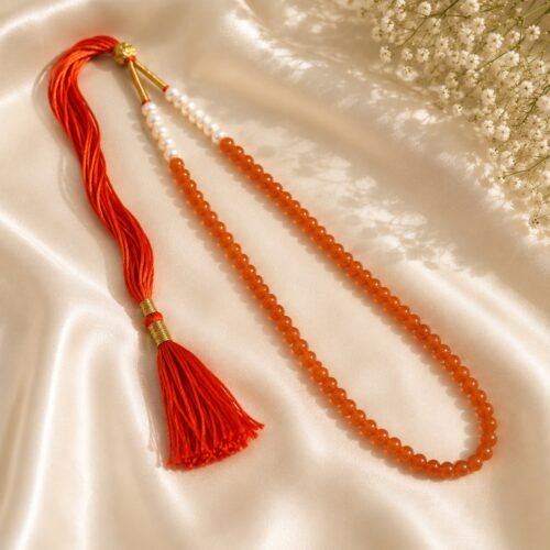 Orange Onyx & Freshwater Pearl Adjustable Necklace