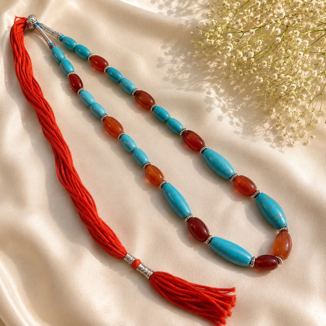 Turquoise & Carnelian Adjustable Necklace