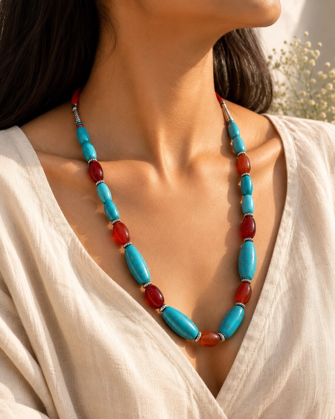 Turquoise & Carnelian Adjustable Necklace - Image 2