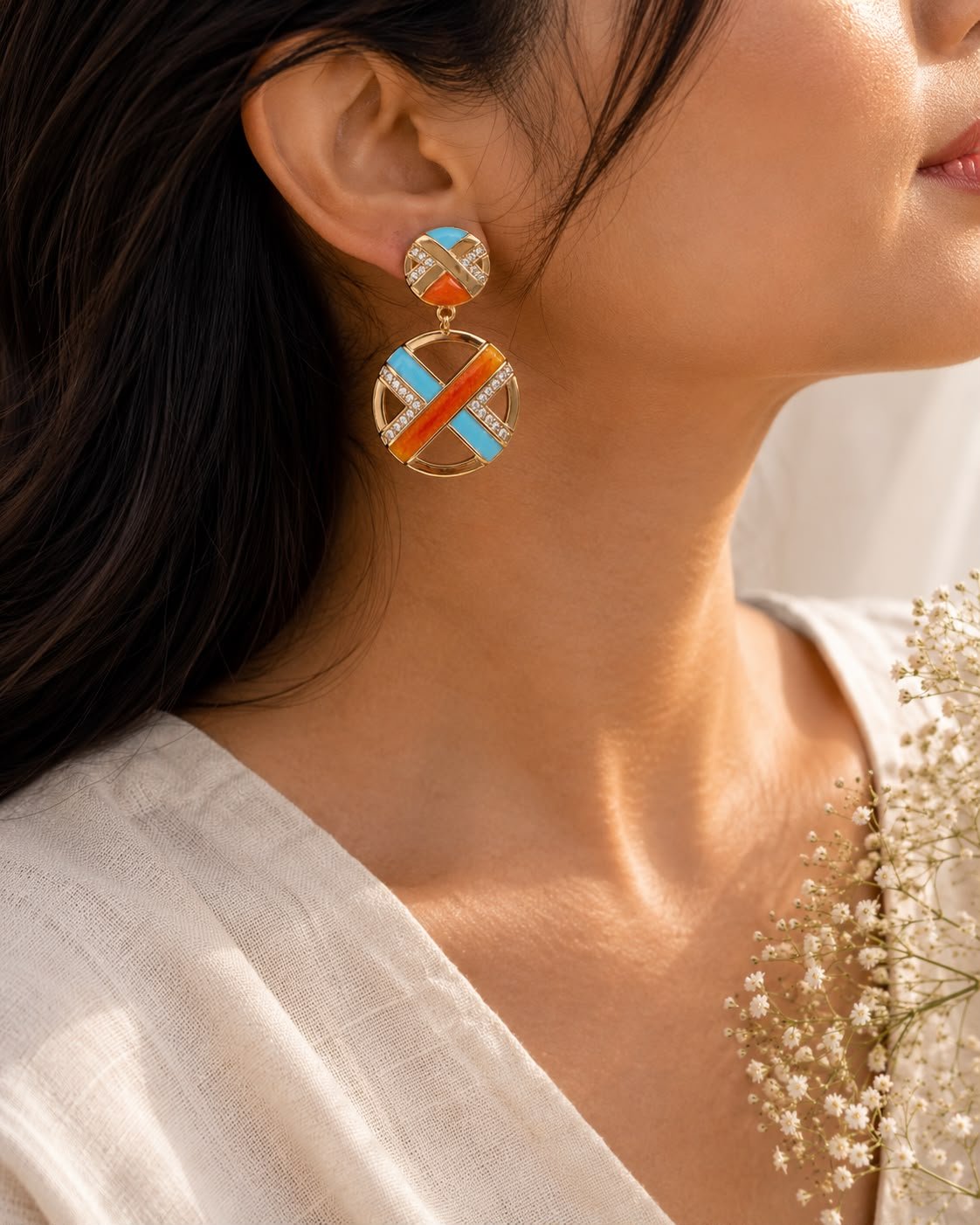 Enamel Statement Earrings - Image 2