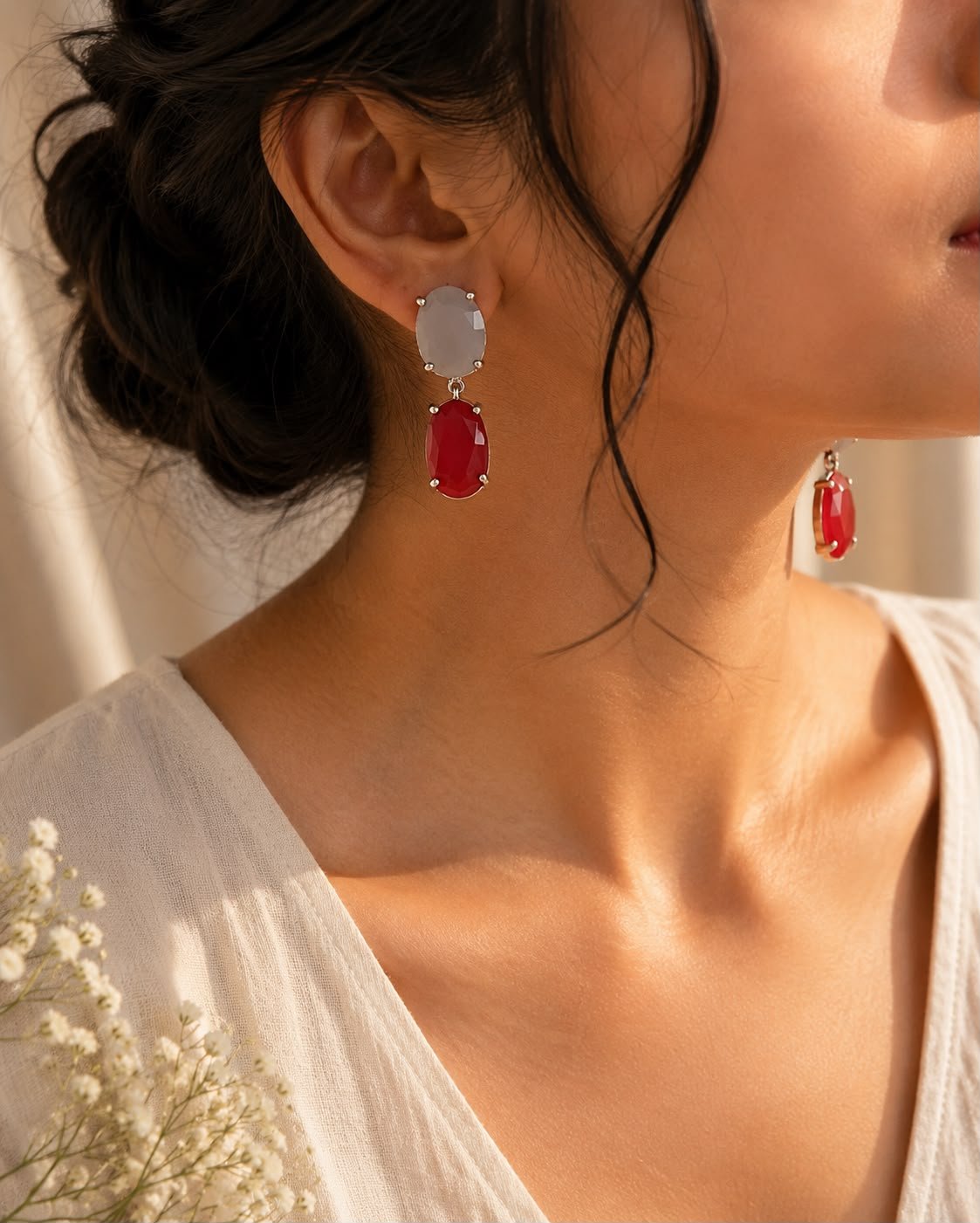 Moonstone & Carnelian Drop Earrings - Image 2