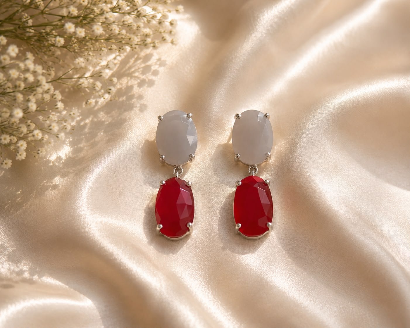 Moonstone & Carnelian Drop Earrings