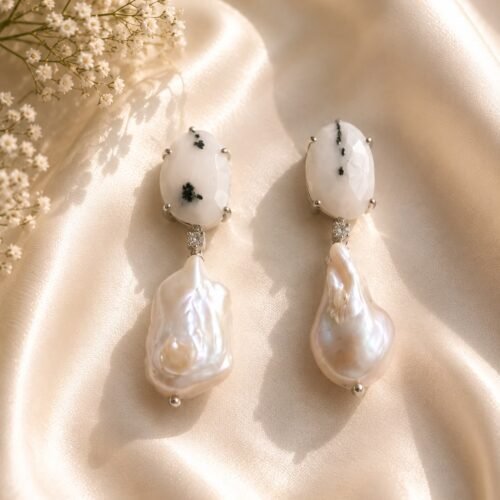 Agate & Baroque Pearl Drop Earrings