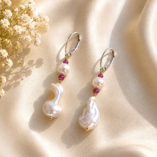 Ruby & Freshwater Pearl Drop Earrings