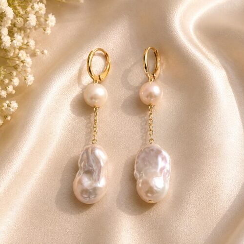 Baroque Pearl Chain Drop Earrings