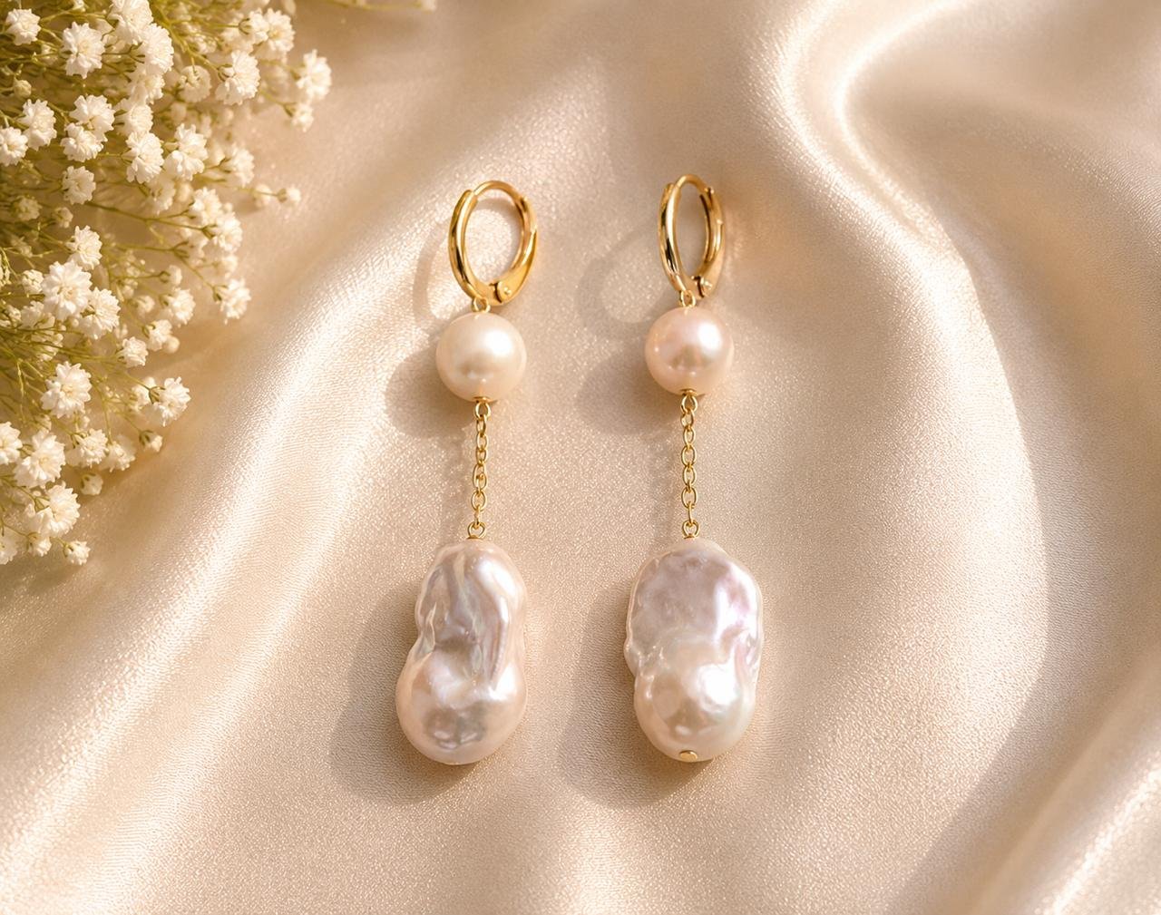 Baroque Pearl Chain Drop Earrings