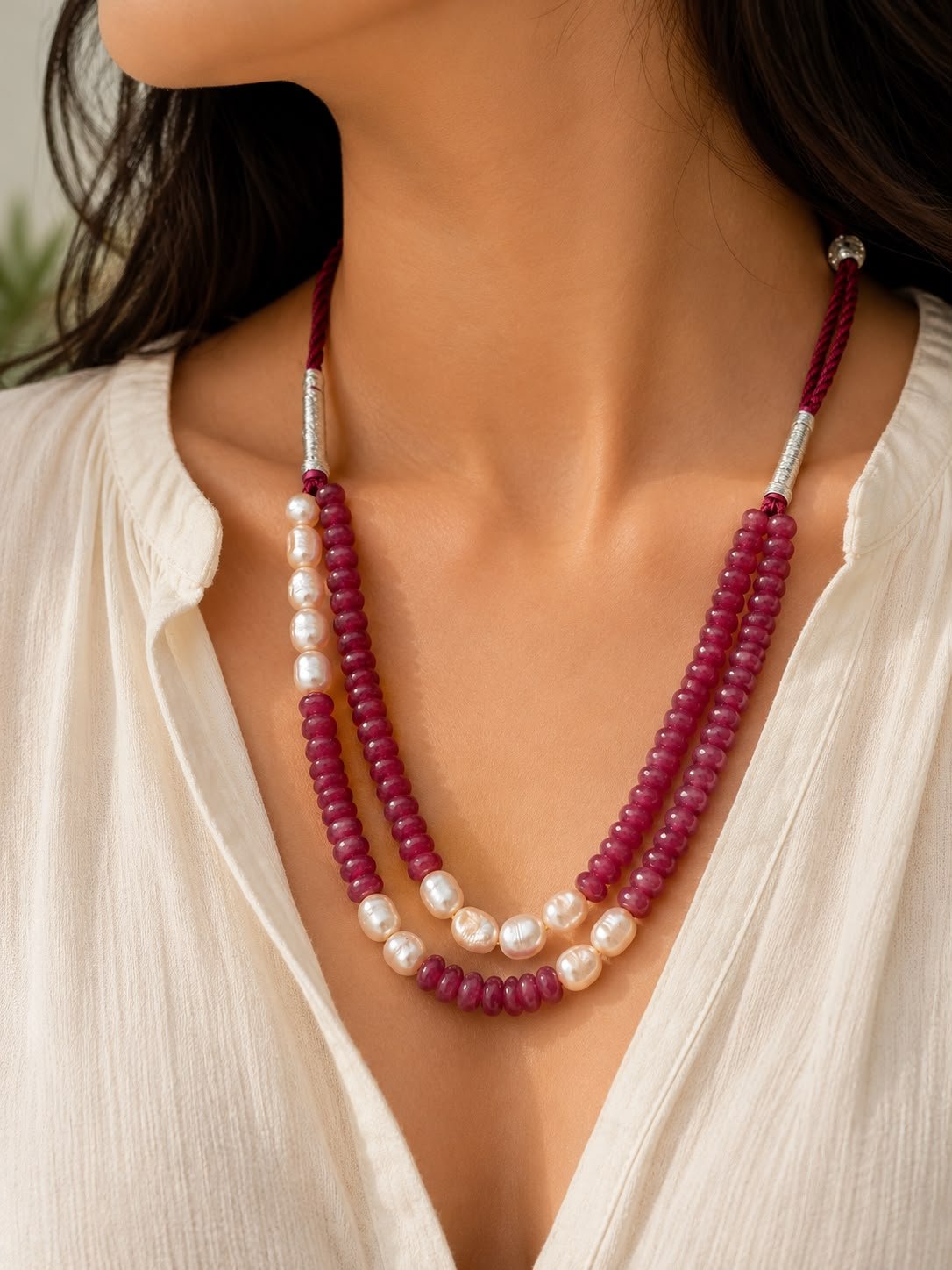 Rani Quartz Two-Line Necklace with Freshwater Pearls - Image 2