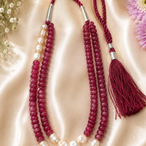 Rani Quartz Two-Line Necklace with Pink Freshwater Pearls