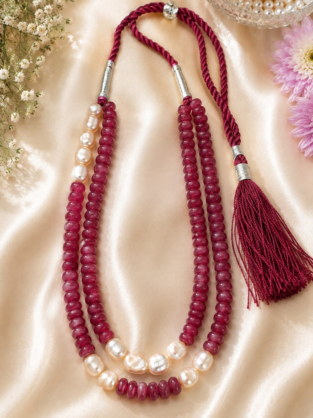 Rani Quartz Two-Line Necklace with Freshwater Pearls