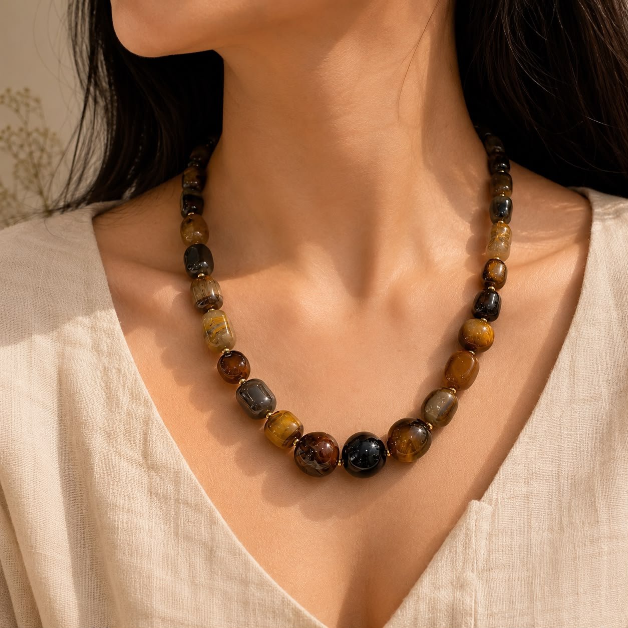 Natural Tiger Eye Tumble Necklace - Image 2