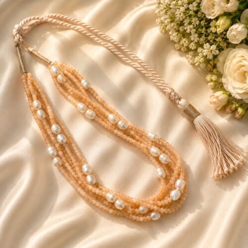 Peach Quartz & Freshwater Pearl Layered Necklace