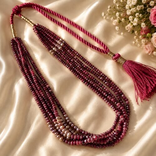 Maroon Quartz & Multi-Shade Freshwater Pearl Layered Necklace