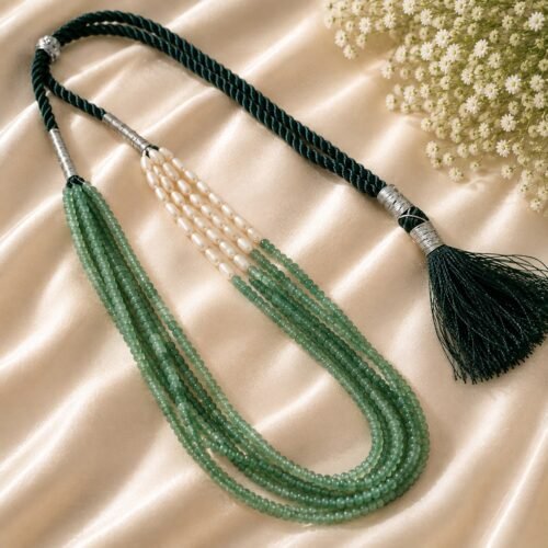 Green Quartz & Drop Pearl Layered Necklace
