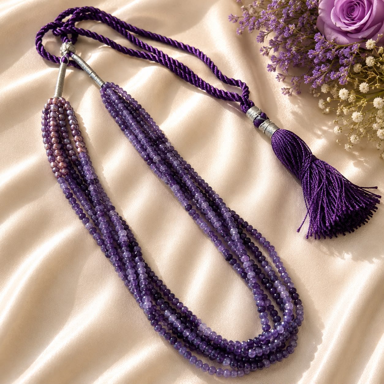 Purple Quartz & Multicolour Freshwater Pearl Layered Necklace