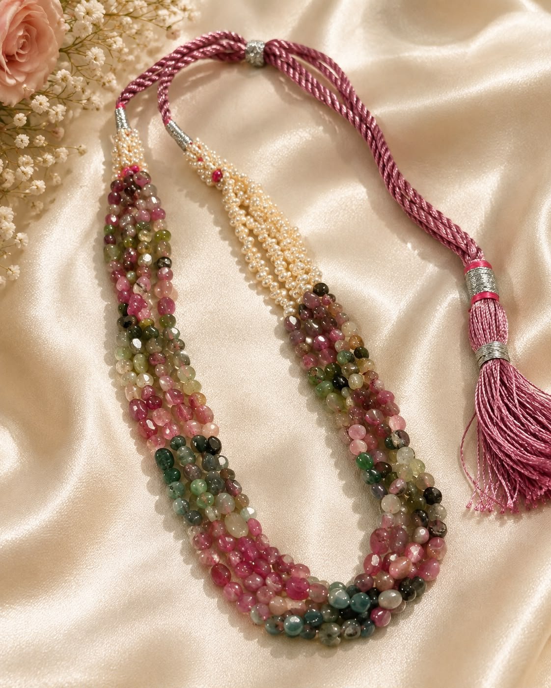 Afghani Multi-Tourmaline Four-Line Necklace