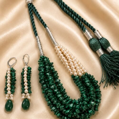 Malachite Chip Necklace Set with Green Onyx Earrings