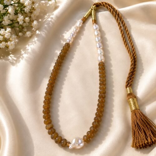 Yellow Quartz Single-Line Necklace with Freshwater Pearls