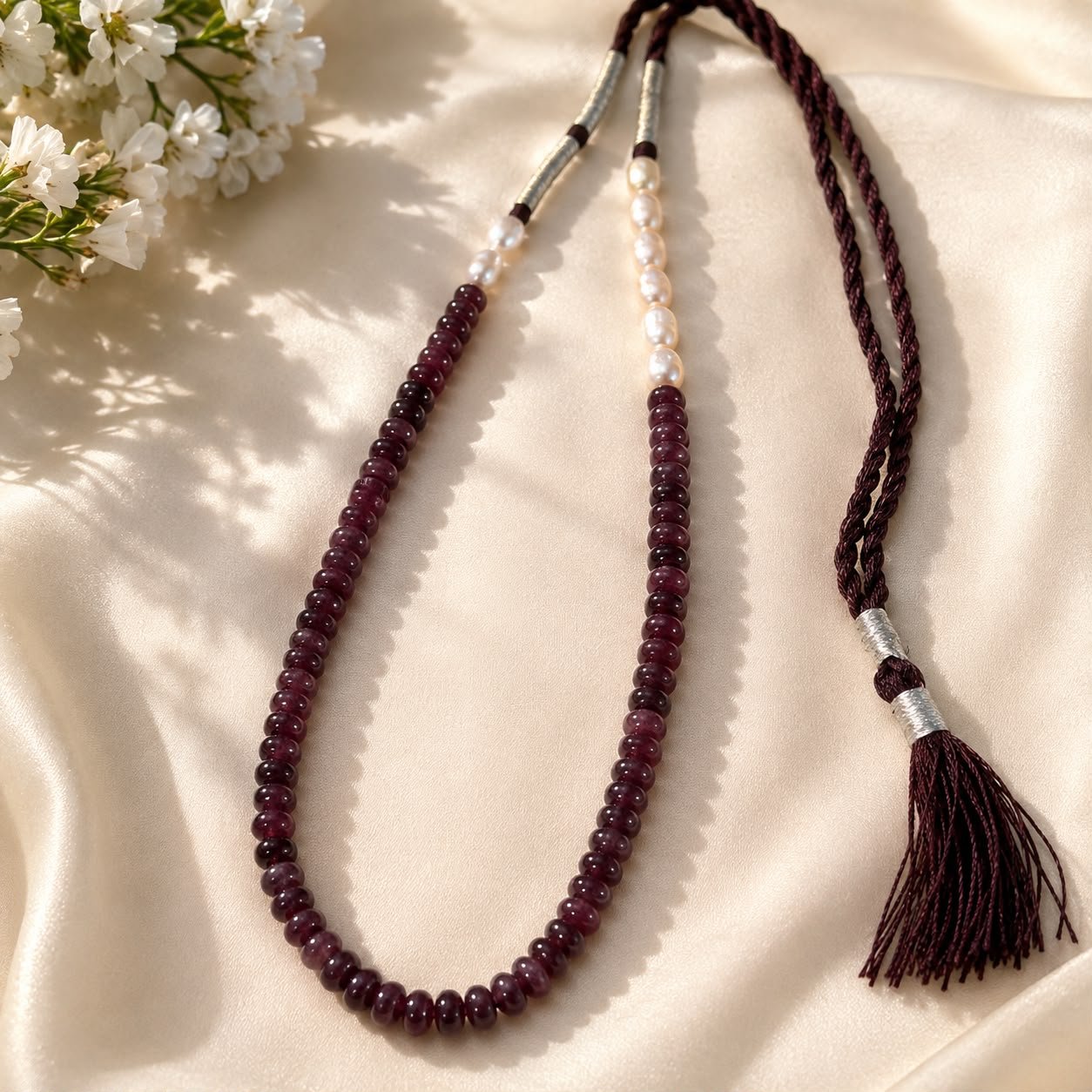 Wine Quartz Necklace with Freshwater Pearls