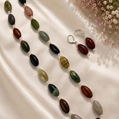 Multicolor Agate & Freshwater Pearl Necklace Set