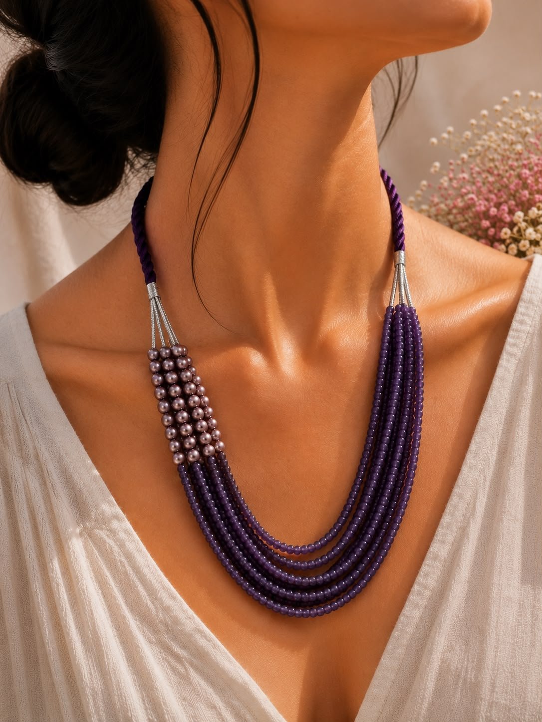 Purple Quartz & Freshwater Pearl Multi-Line Necklace - Image 2