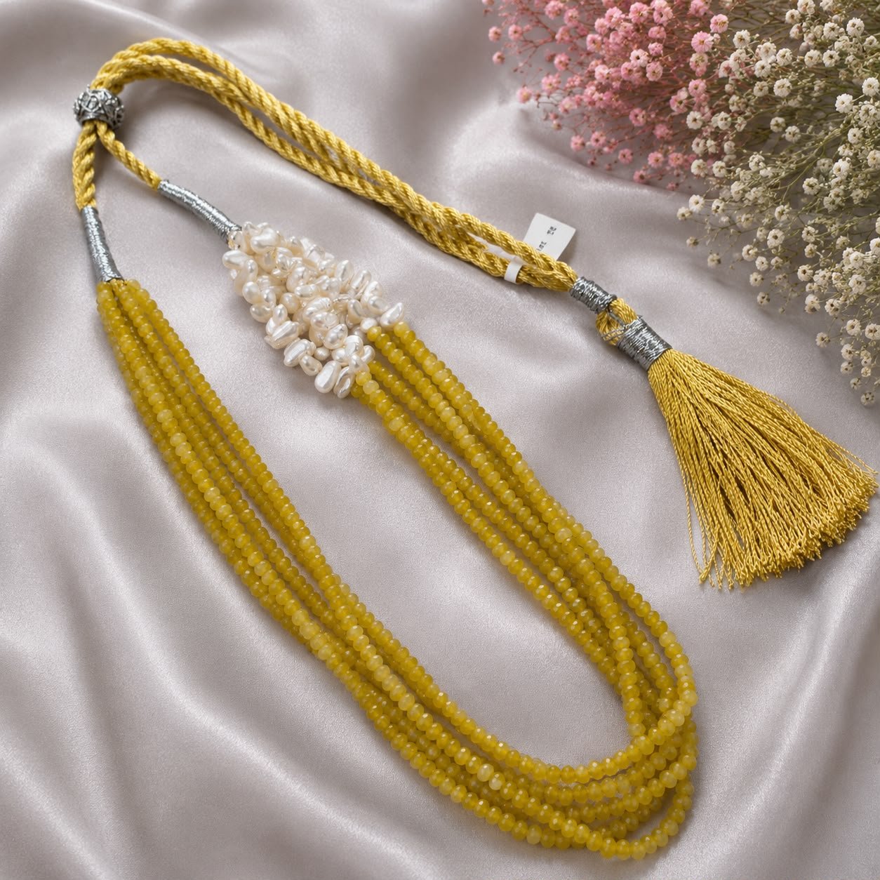 Yellow Quartz & Freshwater Pearl Multi-Line Necklace