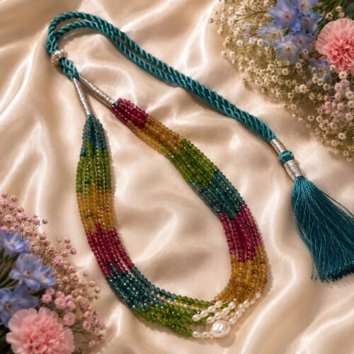 Multicolor Quartz Five-Line Pearl Necklace