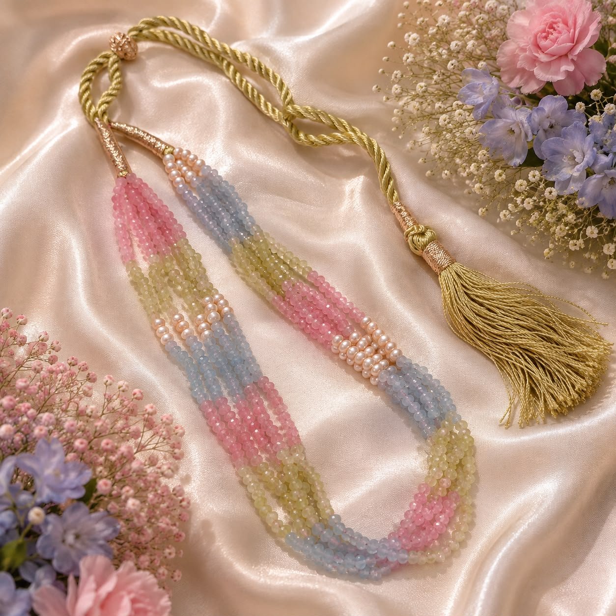 Pastel Multicolor Quartz & Freshwater Pearl Multi-Strand Necklace