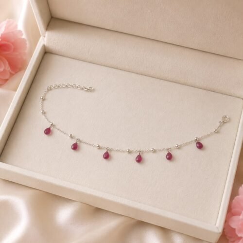 Ruby Drop 92.5 Sterling Silver Anklet