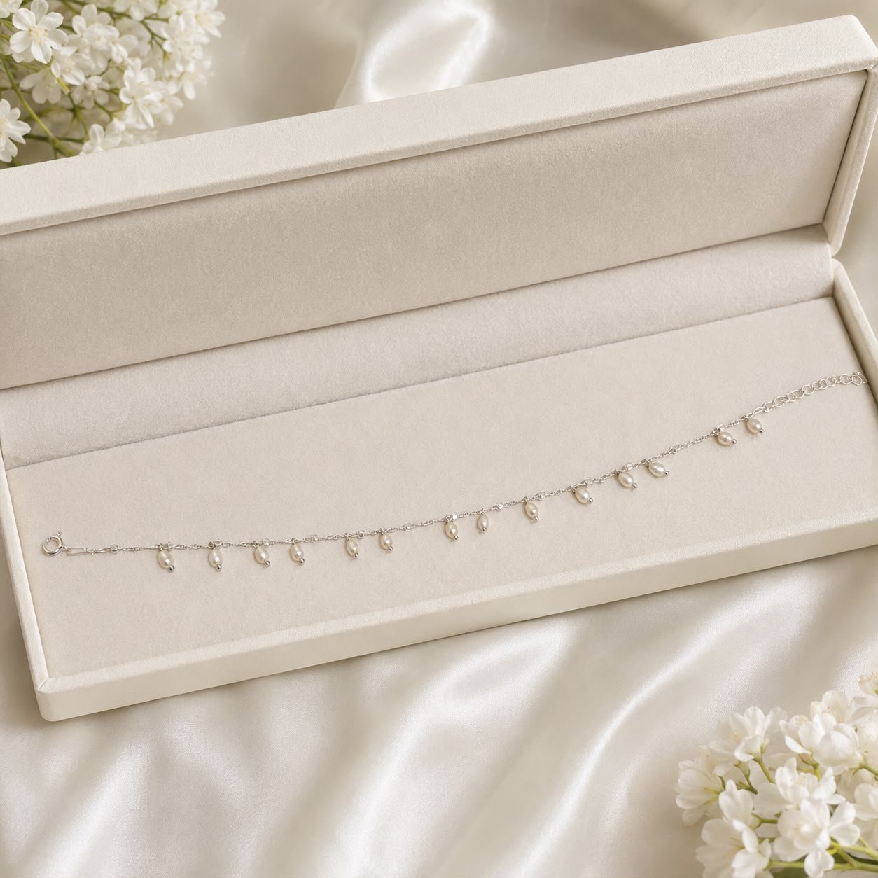 Silver Freshwater Pearl Drop Anklet