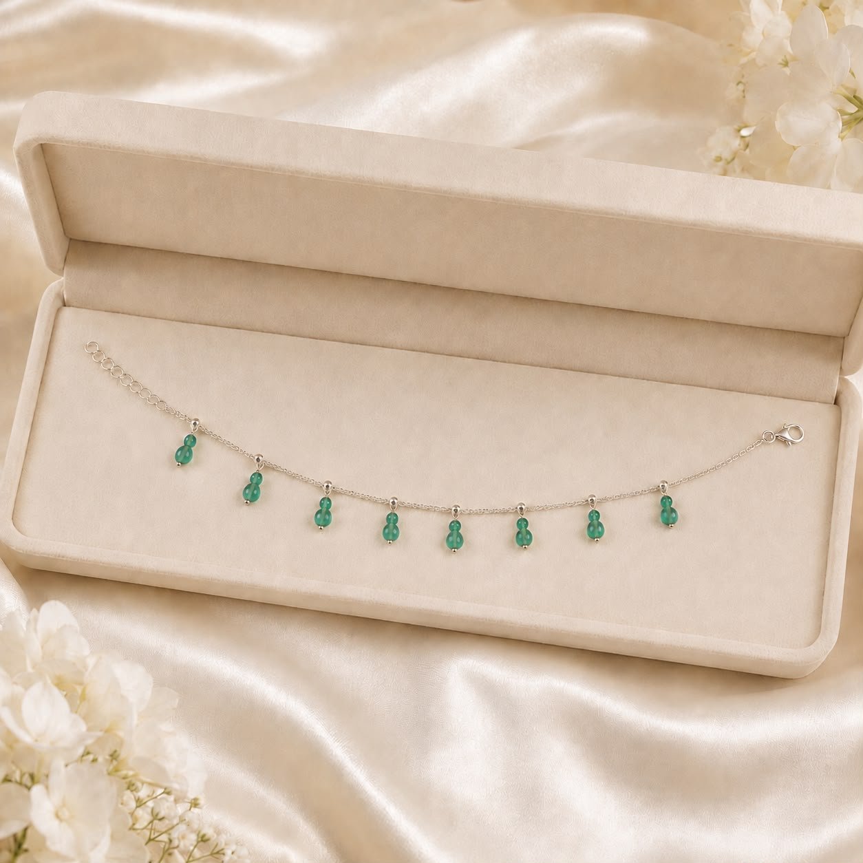 925 Silver Emerald Drop Anklet